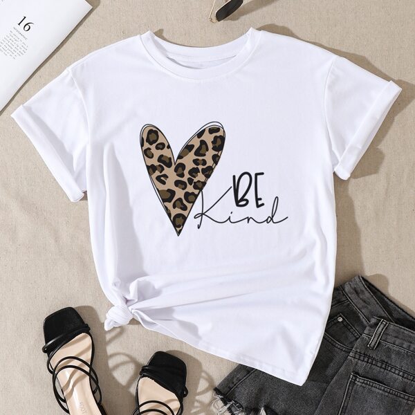 Leopard Heart & Slogan Graphic Tee, White