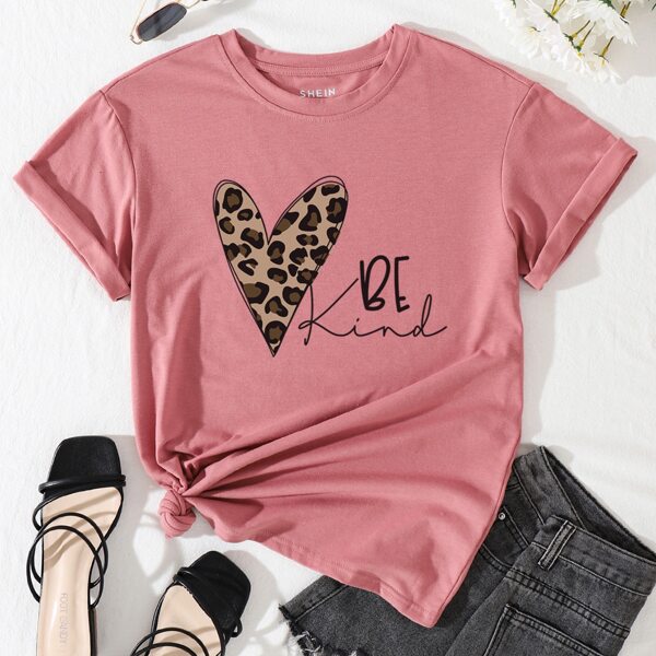 

Leopard Heart & Slogan Graphic Tee, Dusty pink