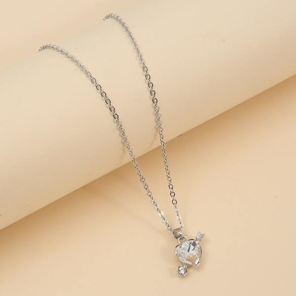 Heart Design Pendant Necklace, Silver