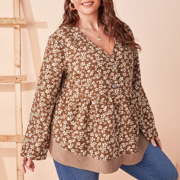 

Plus Floral Print Peplum Blouse, Multicolor