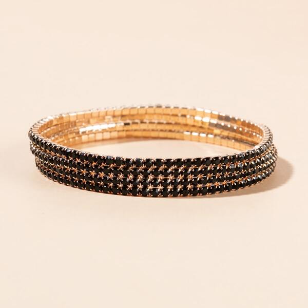 

4pcs Rhinestone Decor Bracelet, Black