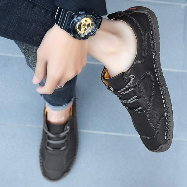 

Men Letter Graphic Stitch Detail Dress Shoes, Black