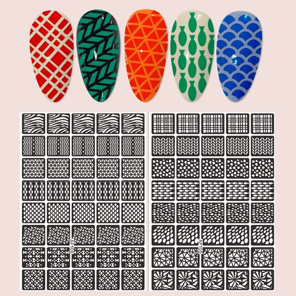 

2sheets Geometric Pattern Nail Art Template, Black