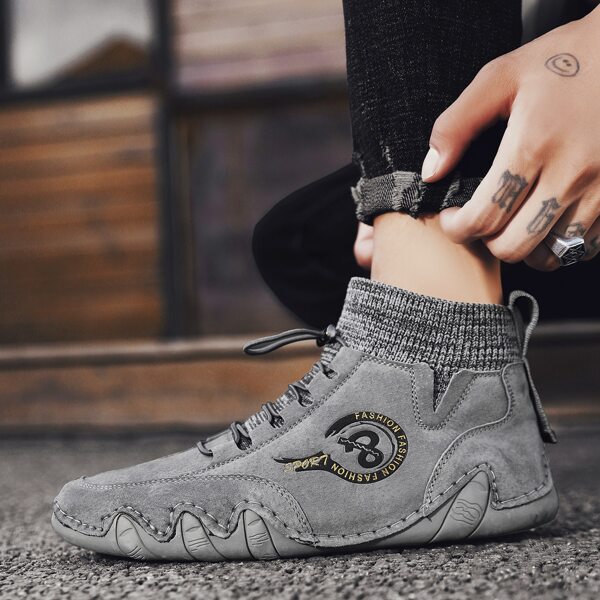 

Men Letter Graphic Lace Up Front Boots, Grey