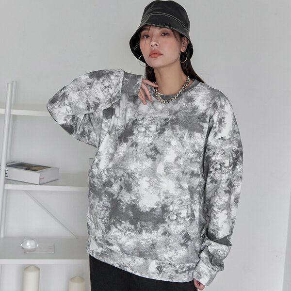 

Tie Dye Drop Shoulder Pullover, Grey