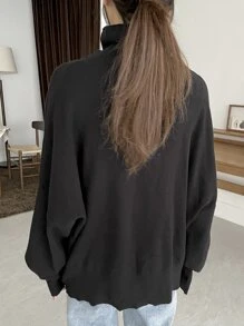 DAZY Áo Len Oversized Tay Cánh Dơi Cổ Cao - màu đen - Xem 2