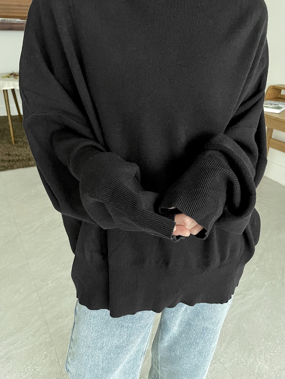 High Neck Batwing Sleeve Oversized Sweater