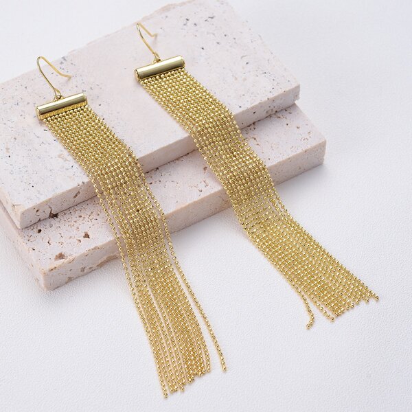 

14K Gold Plated Metal Tassel Earrings