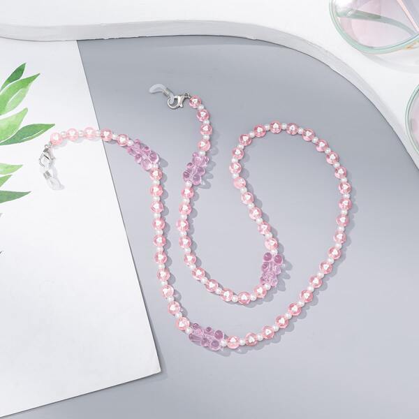 

Bear & Heart Decor Beaded Glasses Chain, Pink