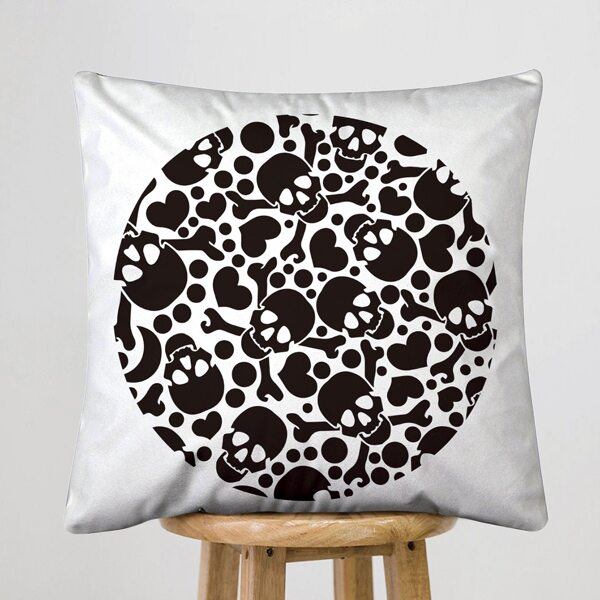 

Skull Print Cushion Cover Without Filler, Black and white