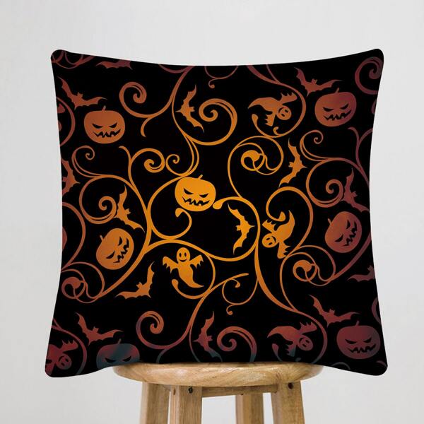 

Halloween Pumpkin Print Cushion Cover Without Filler, Multicolor
