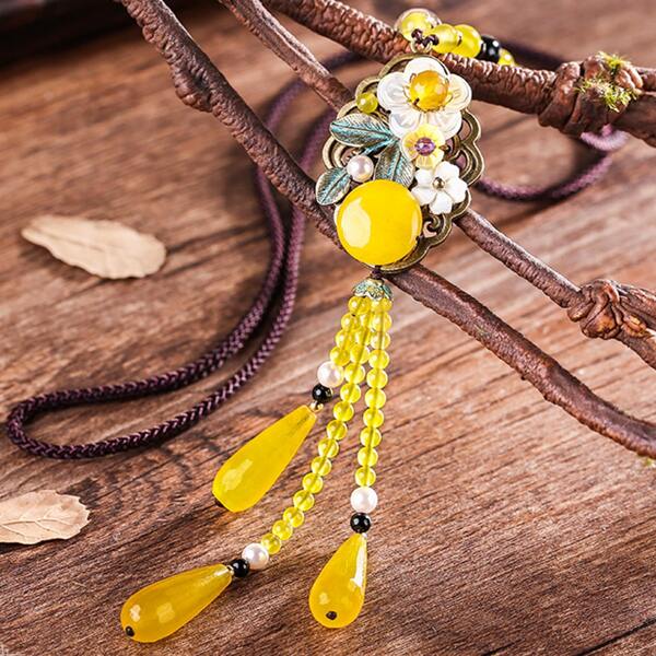 

Stone Flower Charm Necklace, Multicolor