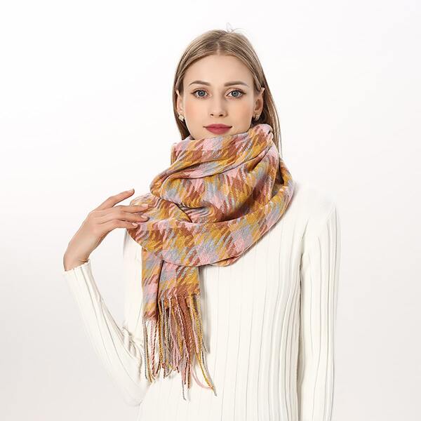 

Fringe Hem Color Block Scarf, Multicolor