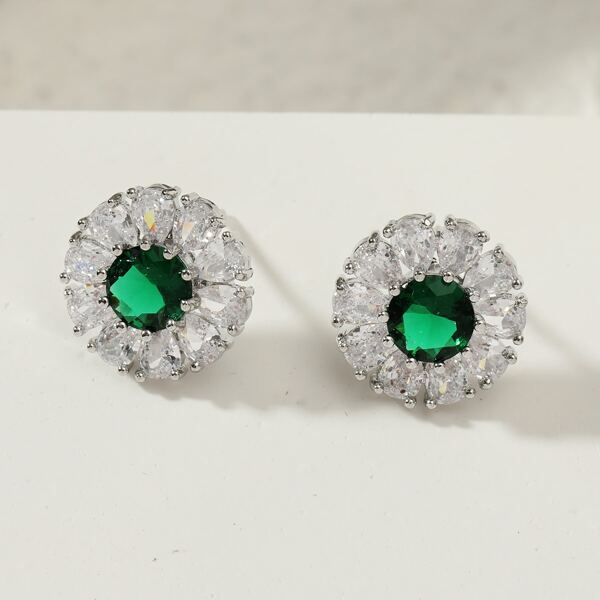 

14K Gold Plated Zircon Decor Stud Earrings, Multicolor