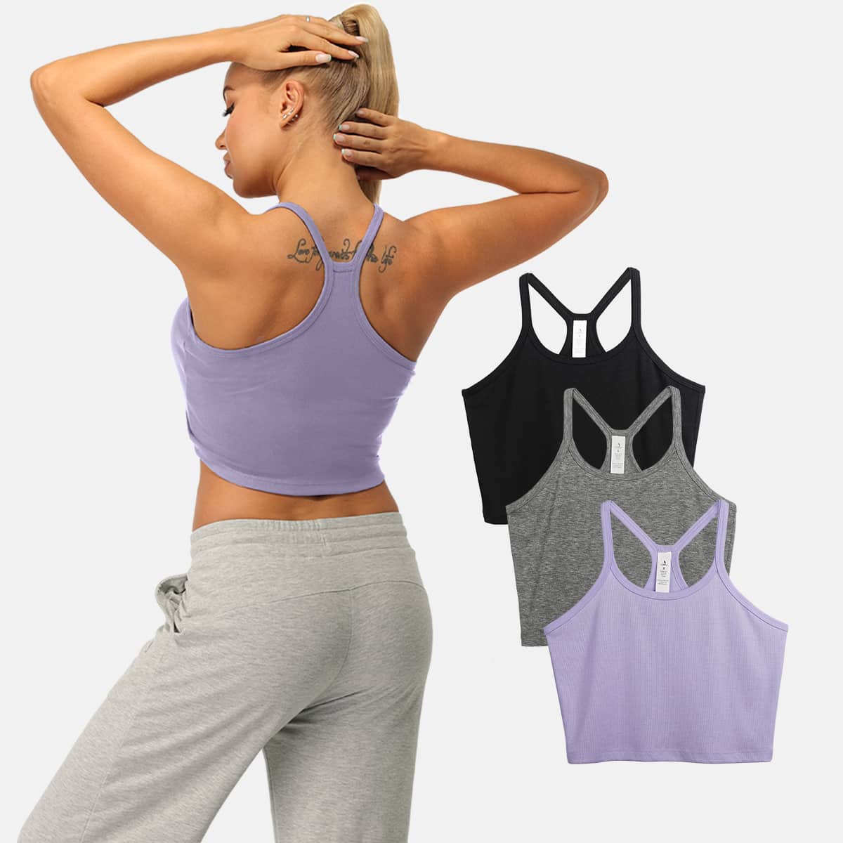 

3pack Solid Sports Bra, Multicolor