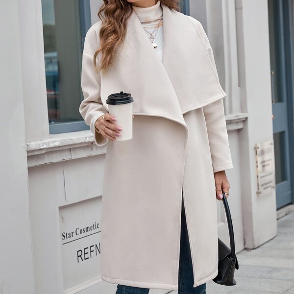 

Solid Waterfall Collar Overcoat, Apricot