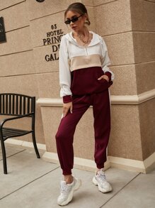 Seusyu Colour Block Half Zip Hoodie & Carrot Trousers - Multicolor - View 3