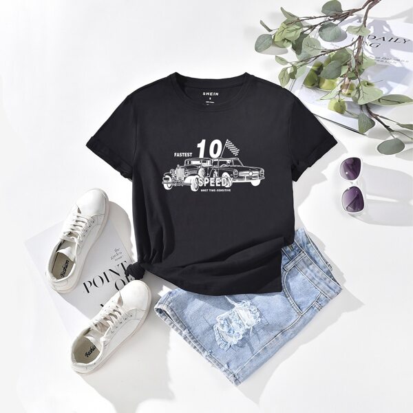 

Car And Letter Graphic Tee, Black