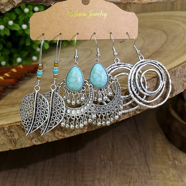 3pairs Leaf & Round Drop Earrings, Antique silver
