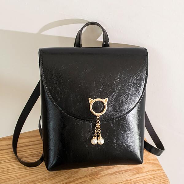 

Metal Decor Flap Backpack, Black