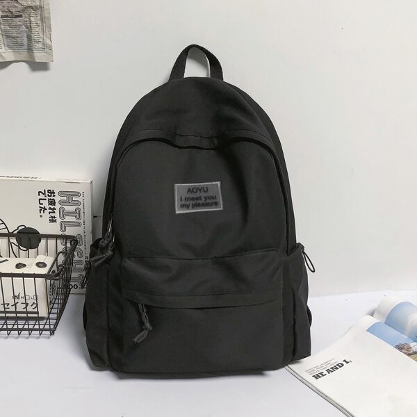 

Letter Patch Large Capacity Backpack, Black