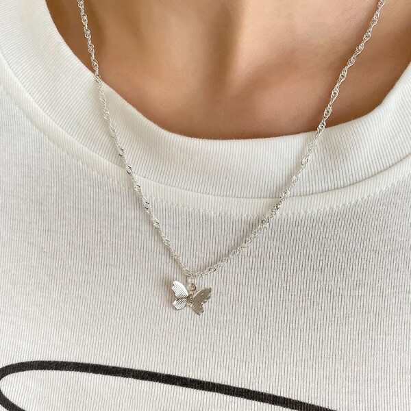 Butterfly Charm Necklace, Silver