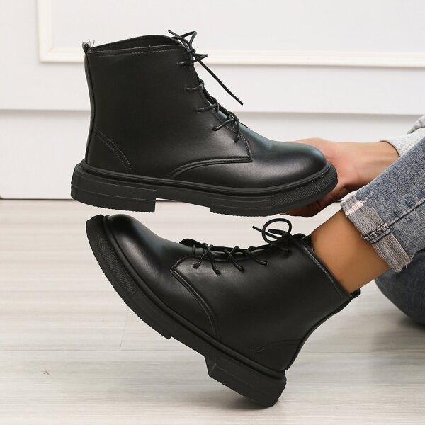 

Minimalist Lace-up Front Combat Boots, Black