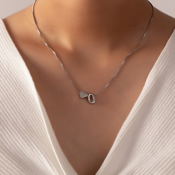 

Heart Pendant Necklace, Silver