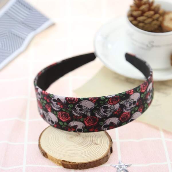 

Skull & Flower Print Headband, Multicolor