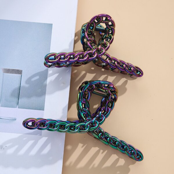 

2pcs Chain Design Hair Claw, Purple