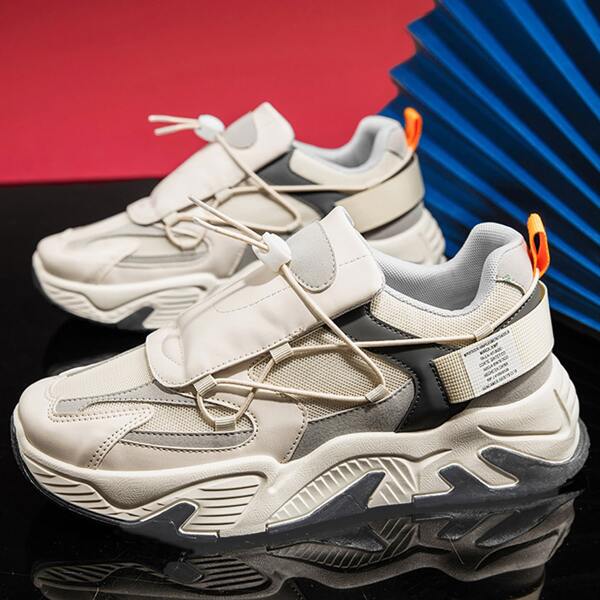 

Men Colorblock Drawstring Design Sneakers, Beige