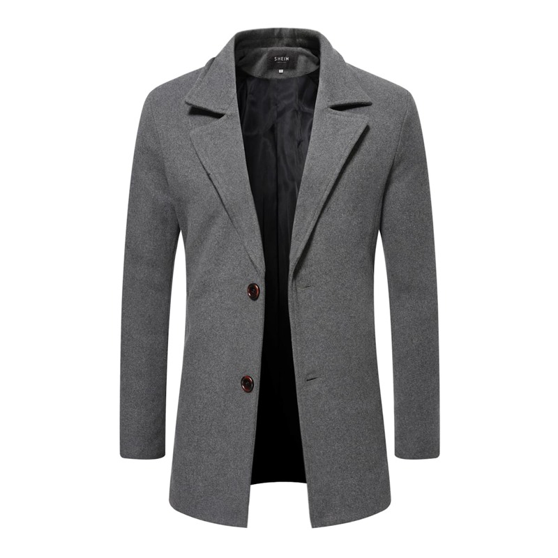 

Guys Solid Button Front Lapel Neck Overcoat, Grey