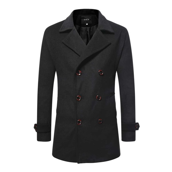 

Men Lapel Neck Double Breasted Overcoat, Black