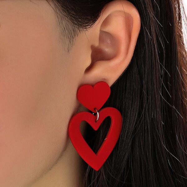 

Heart Drop Earrings, Red