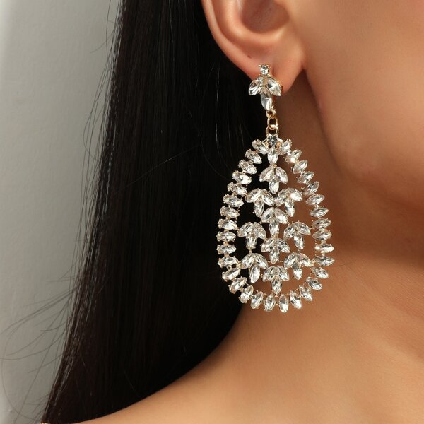 

Rhinestone Decor Water-drop Earrings, Silver