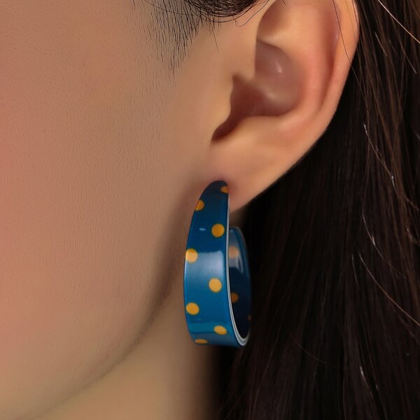 

Polka Dot Print Open Hoop Earrings, Multicolor