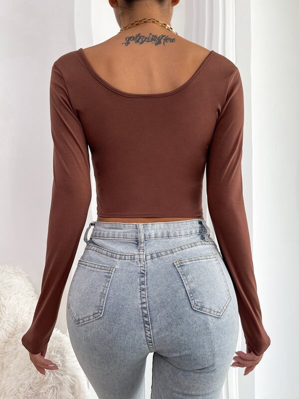 Solid Scoop Neck Crop Tee SHEIN USA