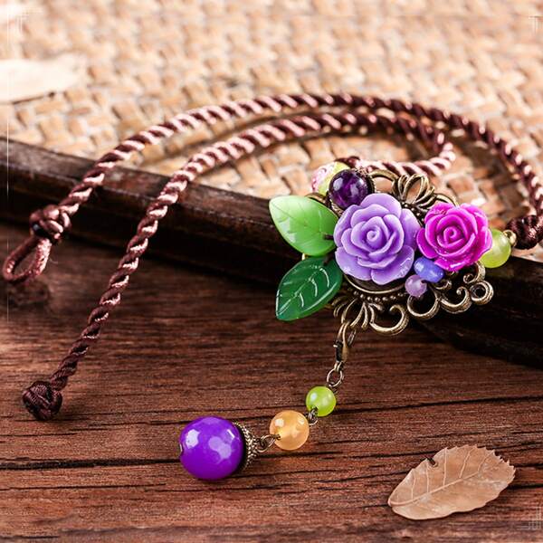 

Flower Charm Necklace, Multicolor