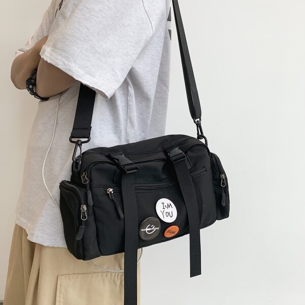 Men Letter Graphic Crossbody Bag, Black