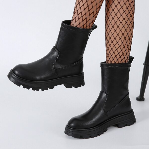 

Minimalist Slip On Combat Boots, Black
