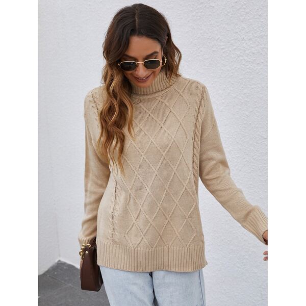 

Turtleneck Drop Shoulder Split Hem Sweater, Apricot