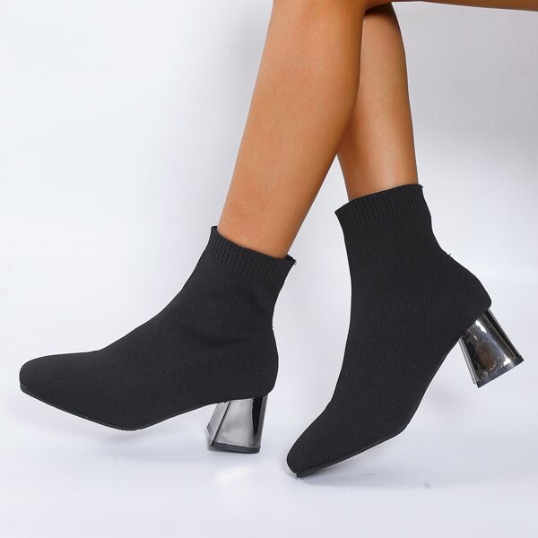 

Knit Detail Chunky Heeled Sock Boots, Black