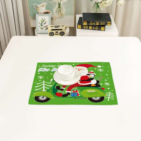 

1pc Christmas Santa Claus Print Placemat, Multicolor