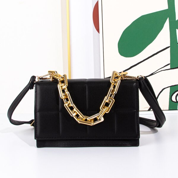 

Chain Decor Textured Crossbody Bag, Black