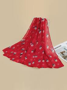 Christmas Print Scarf - Red - View 2