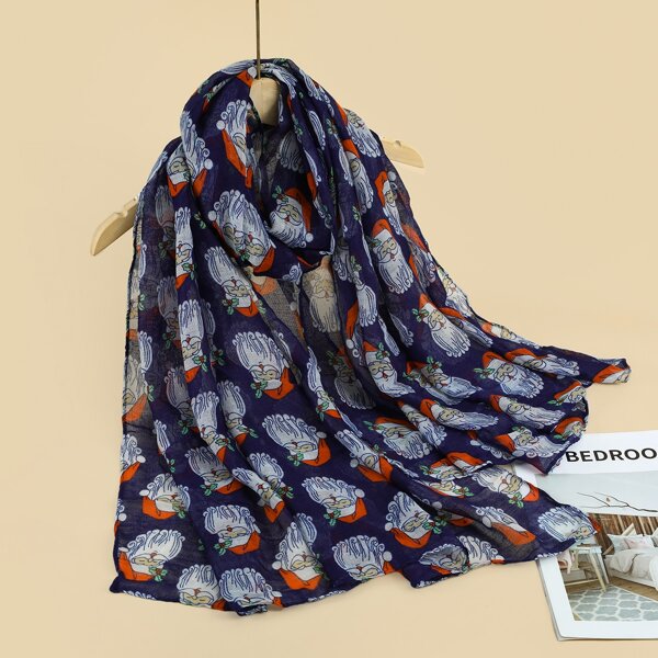 

Santa Claus Print Christmas Scarf, Navy blue
