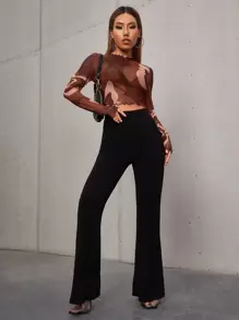 SHEIN Essnce High Waist Slant Pocket Flare Leg Pants