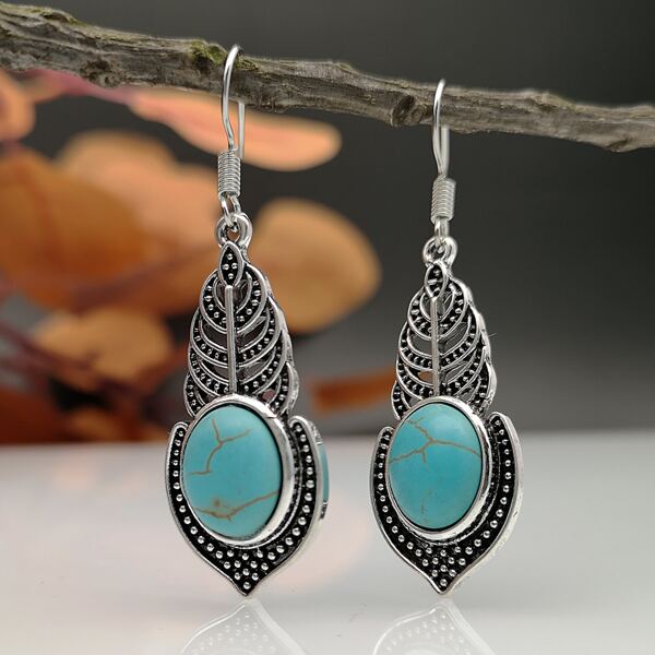

Textured Metal Drop Earrings, Blue