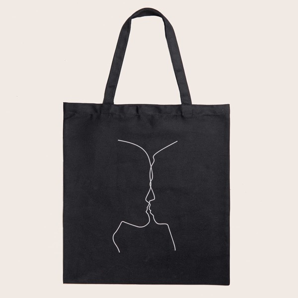 

Line Graphic Shopper Bag, Black