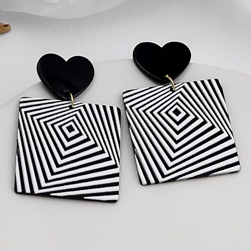 

Geo Graphic Drop Earrings, Black and white